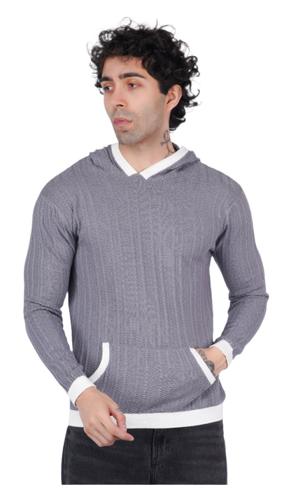 Gray Knitted Hoodie
