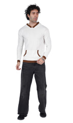 White Brown Knitted Hoodie
