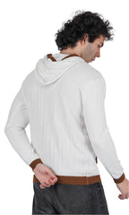 White Brown Knitted Hoodie