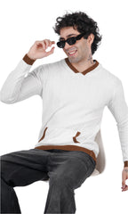 White Brown Knitted Hoodie