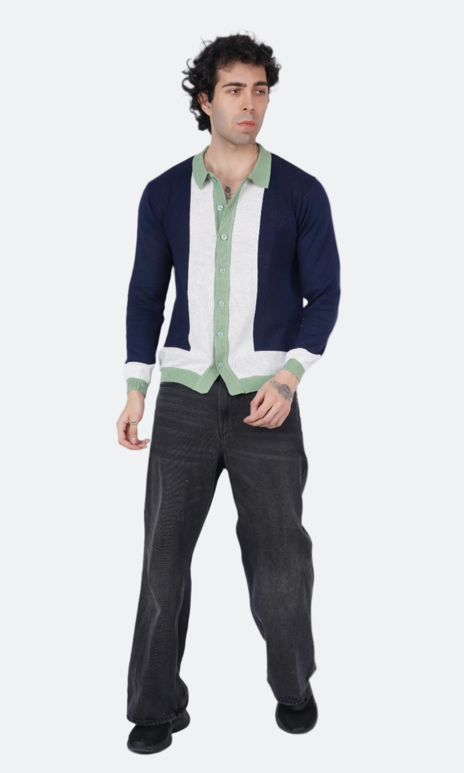 Navy Blue and White Knitted Shirt