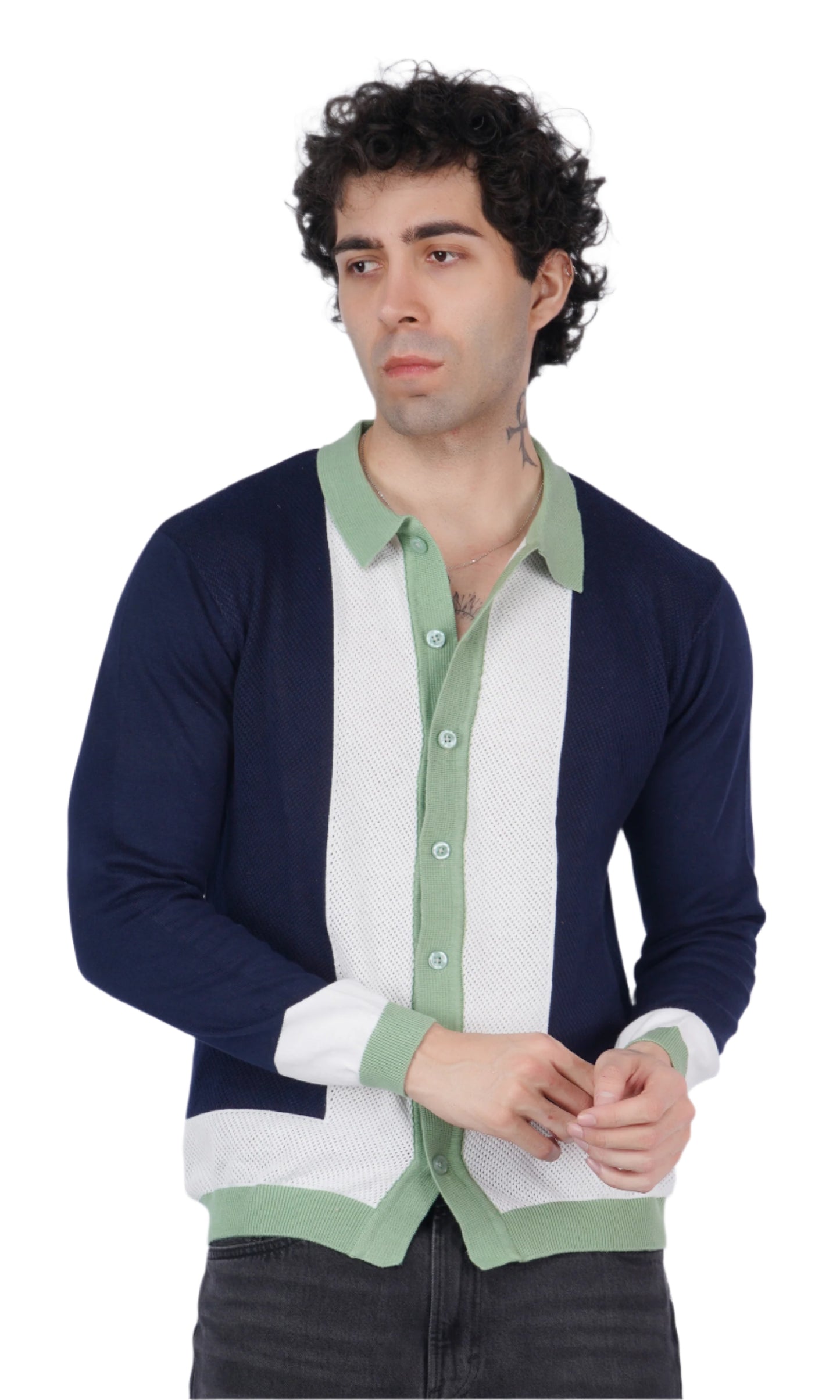 Navy Blue and White Knitted Shirt