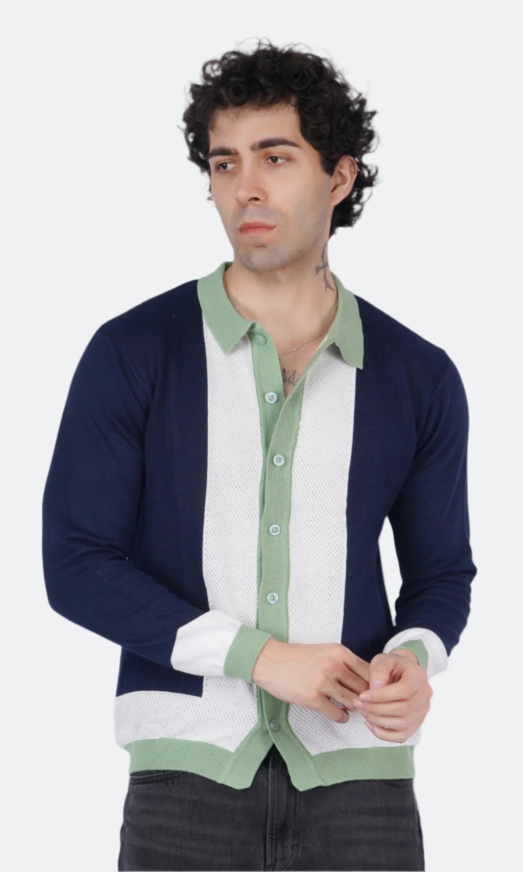 Navy Blue and White Knitted Shirt