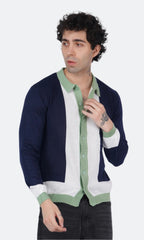 Navy Blue and White Knitted Shirt