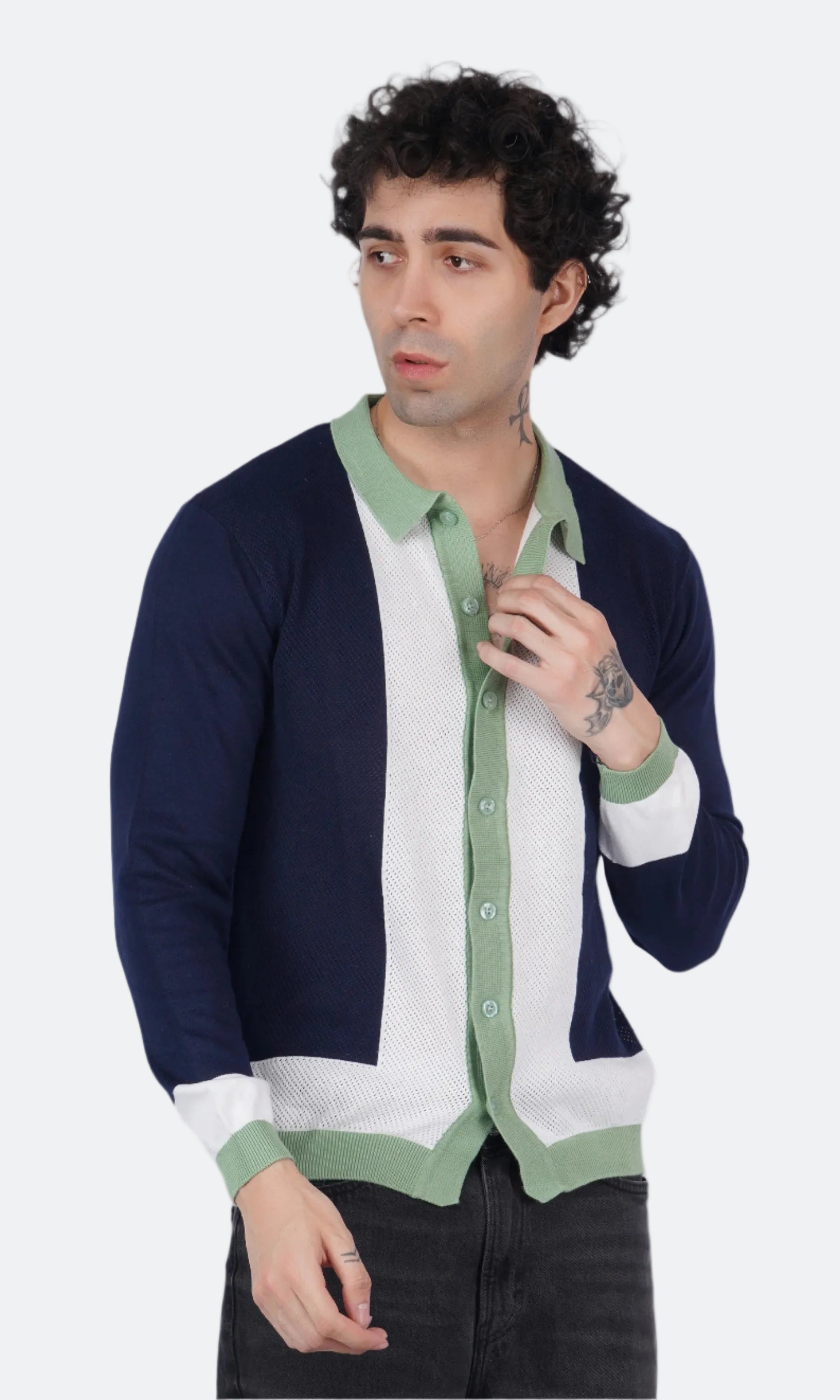 Navy Blue and White Knitted Shirt