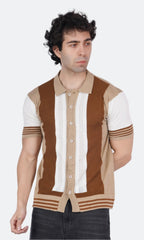 Beige and Brown Half Sleeve Knitted Shirt