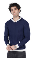 Navy Blue and White Knitted Hoodie