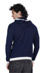 Navy Blue and White Knitted Hoodie