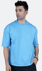 Sky Blue Down Shoulder T-Shirt