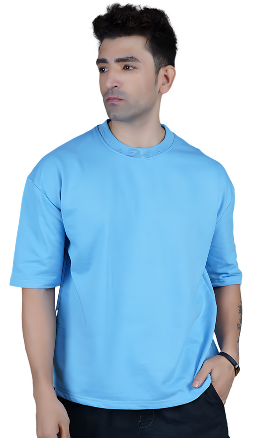 Sky Blue Down Shoulder T-Shirt