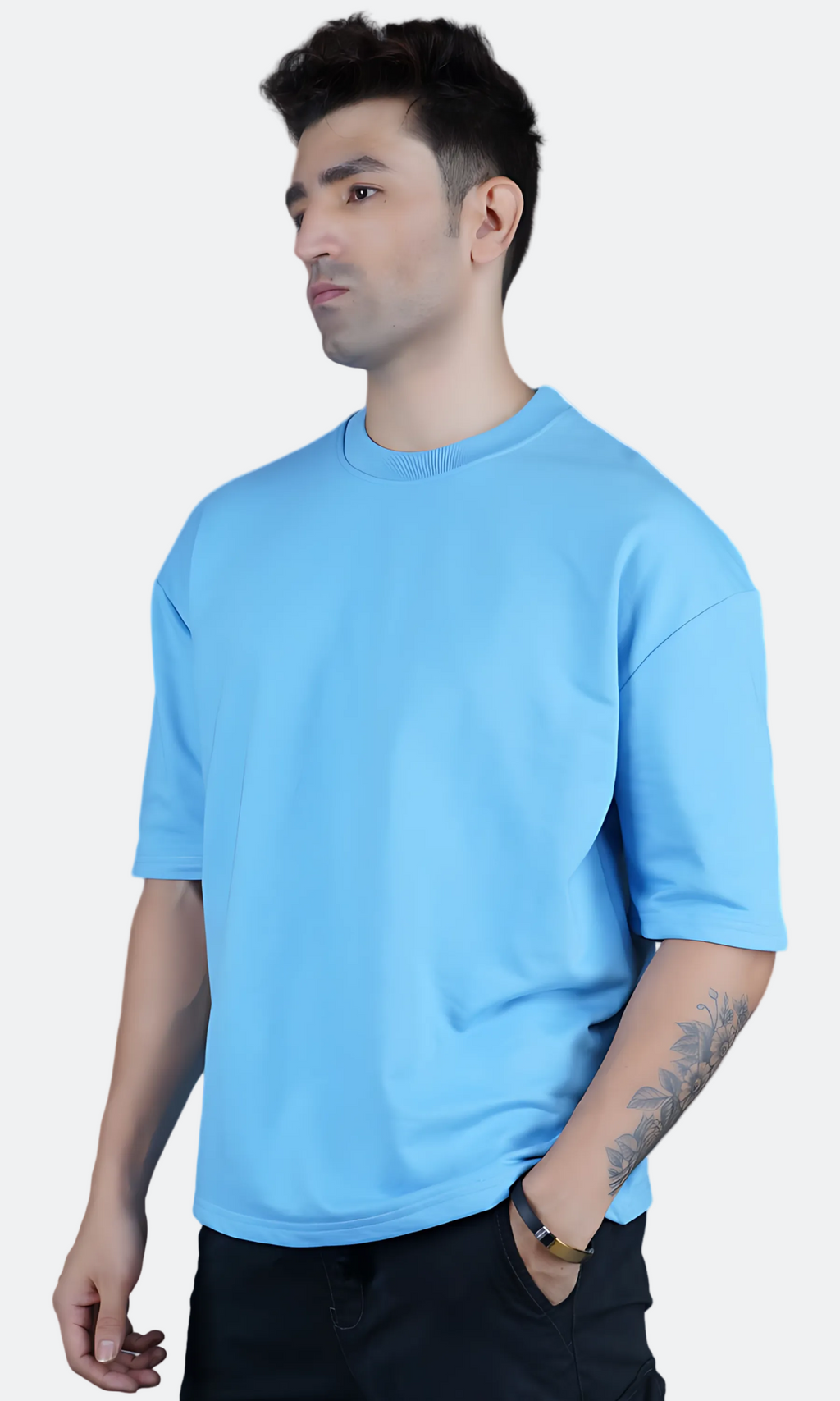 Sky Blue Down Shoulder T-Shirt