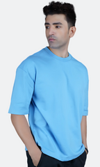 Sky Blue Down Shoulder T-Shirt