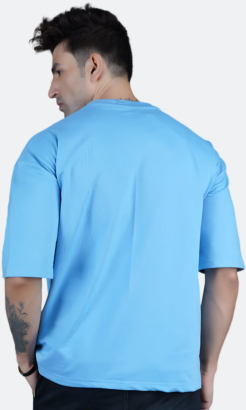 Sky Blue Down Shoulder T-Shirt