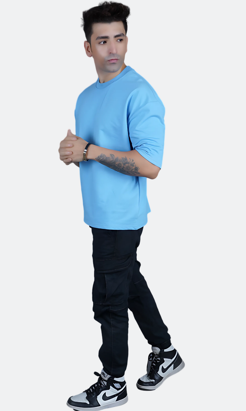 Sky Blue Down Shoulder T-Shirt