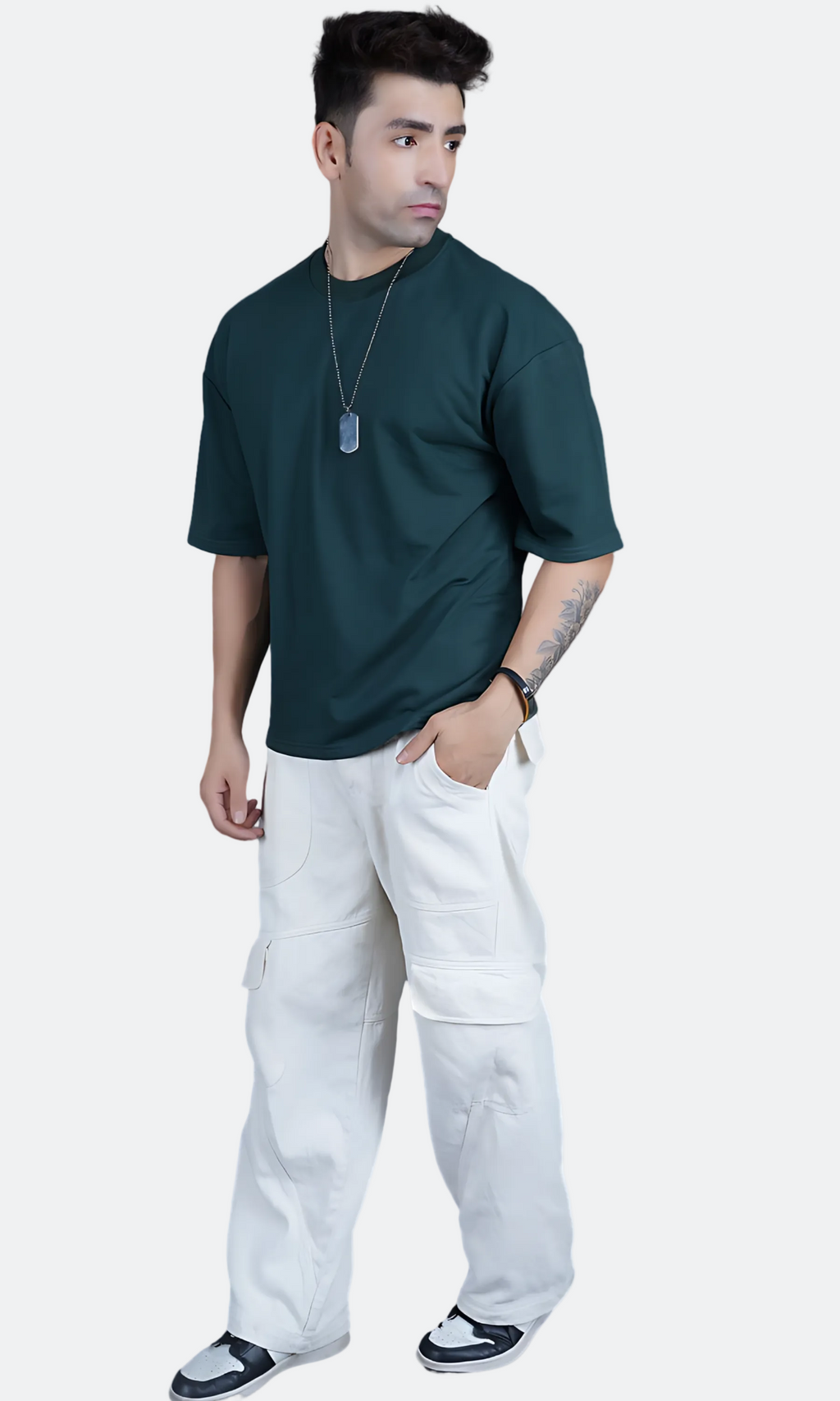 Dark Green Down Shoulder T-shirt