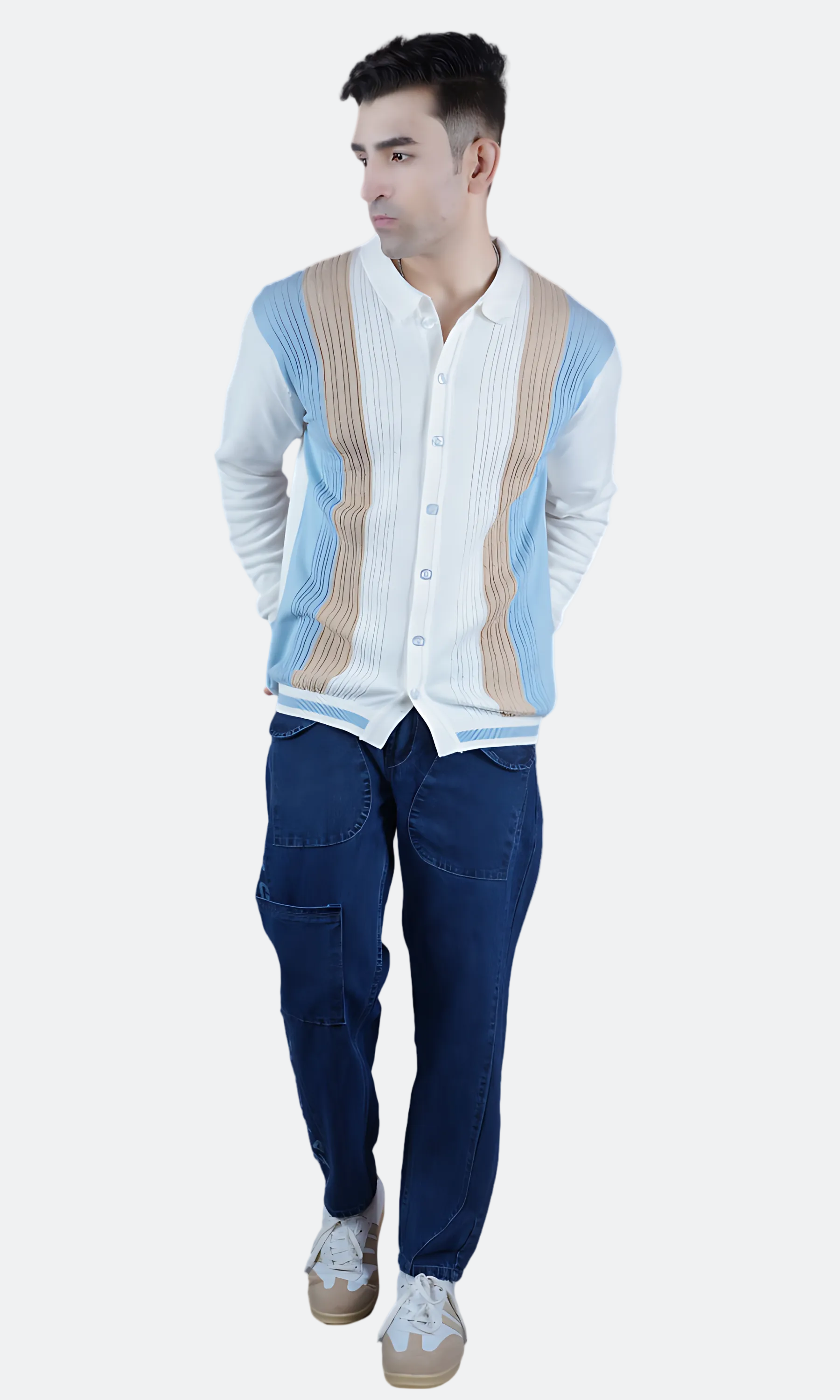 Stripes on White Knitted Shirt