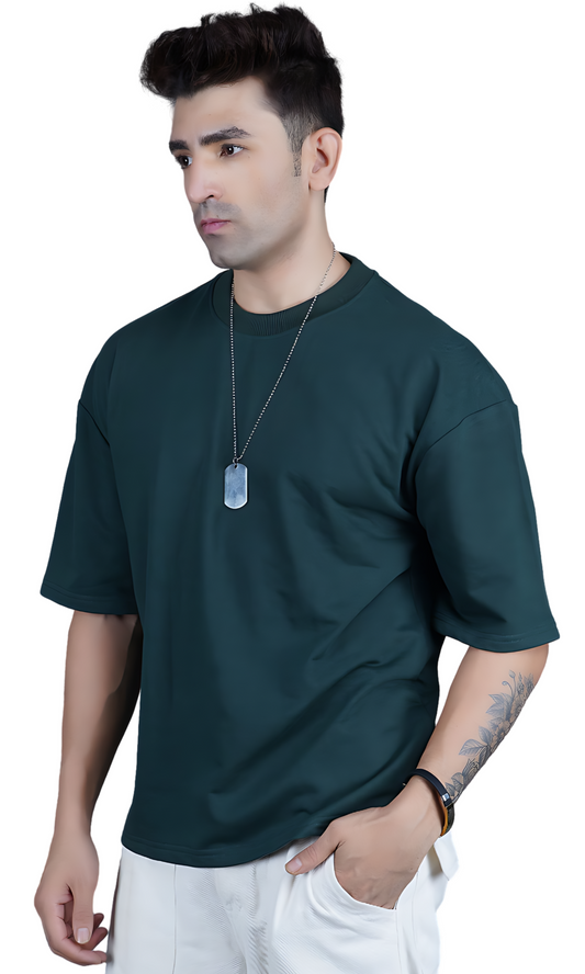 Dark Green Down Shoulder T-shirt