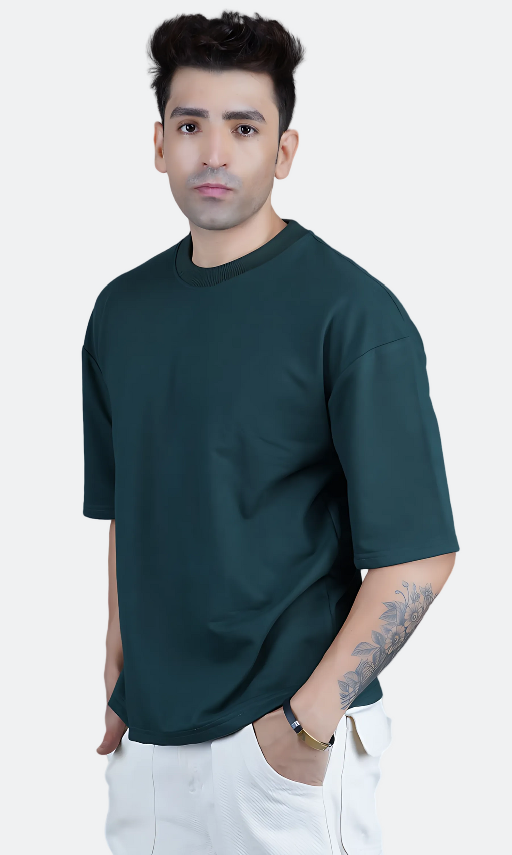 Dark Green Down Shoulder T-shirt