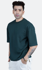 Dark Green Down Shoulder T-shirt