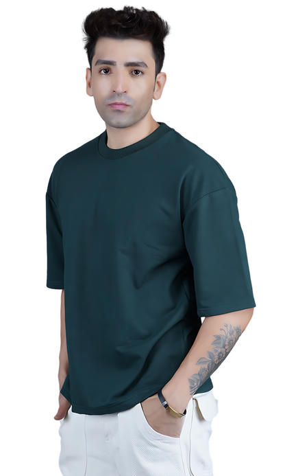 Dark Green Down Shoulder T-shirt