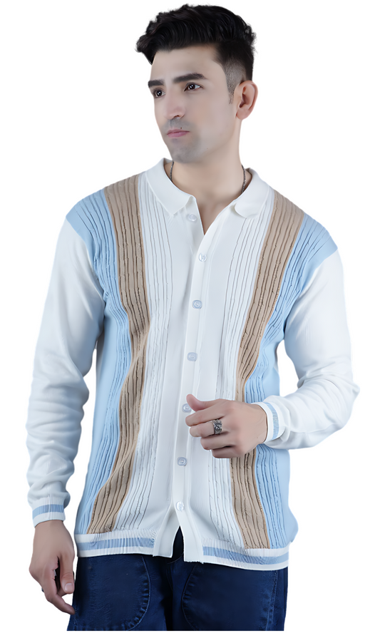 Stripes on White Knitted Shirt