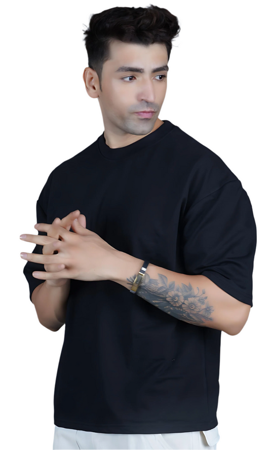 Black Down-Shoulder T-shirt