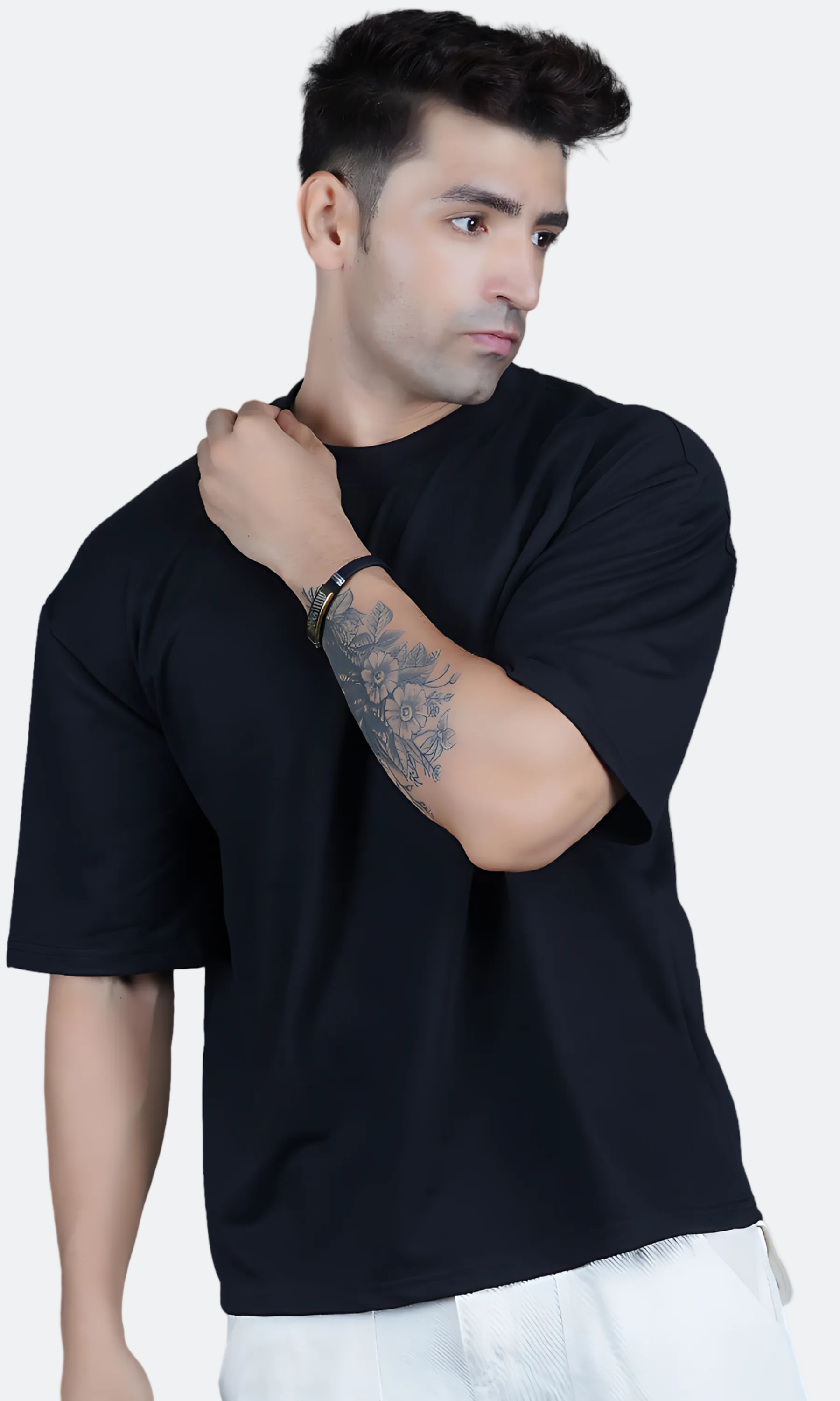Black Down-Shoulder T-shirt