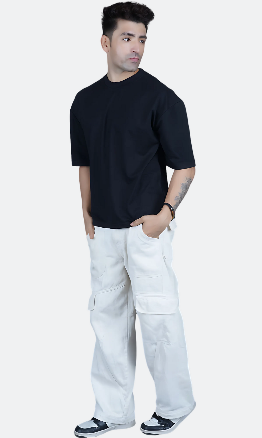 Black Down-Shoulder T-shirt