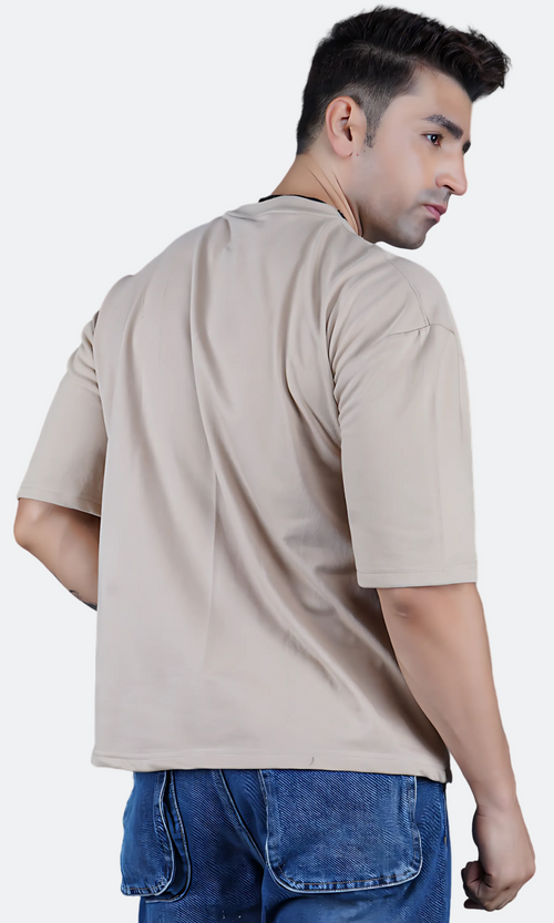 Beige Down Shoulder T-shirt