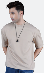Beige Down Shoulder T-shirt