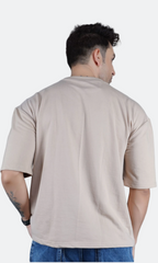 Beige Down Shoulder T-shirt