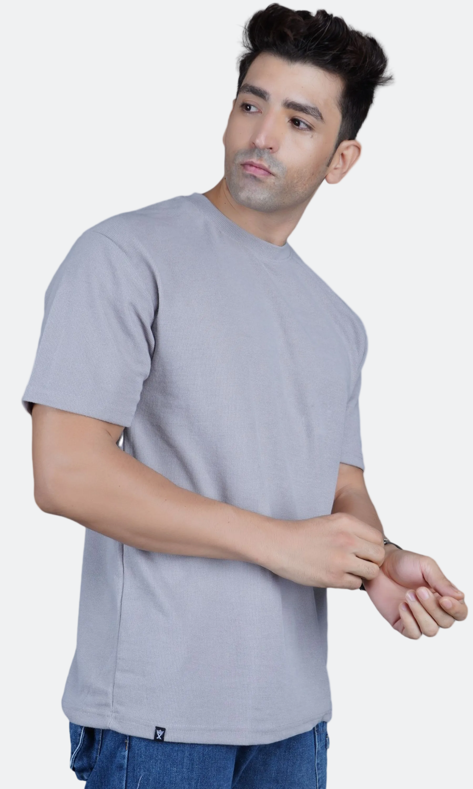 Gray Waffle Knit Oversize T-shirt