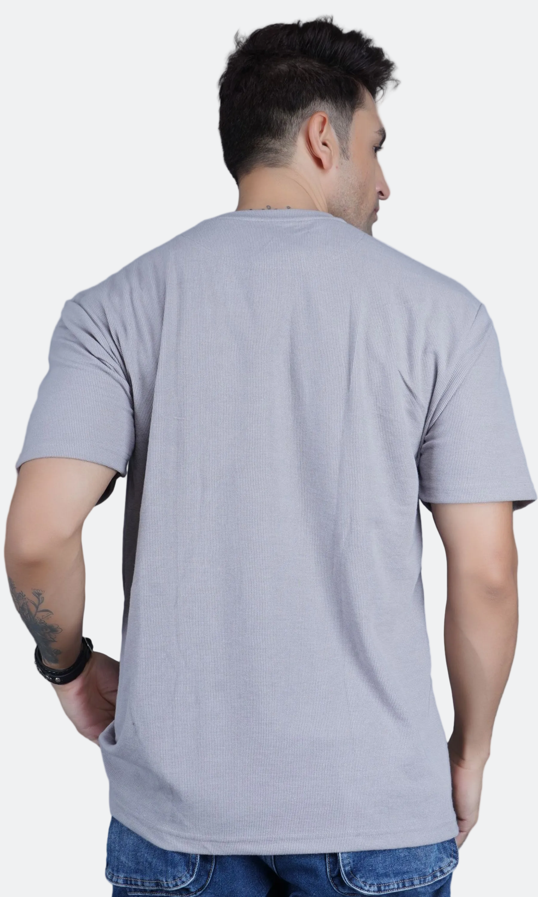 Gray Waffle Knit Oversize T-shirt