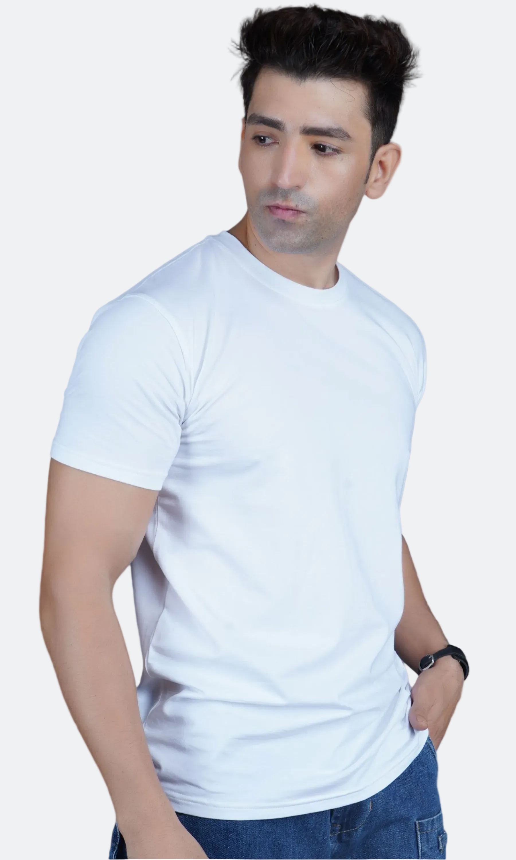 White Cotton Slim Fit T-shirt