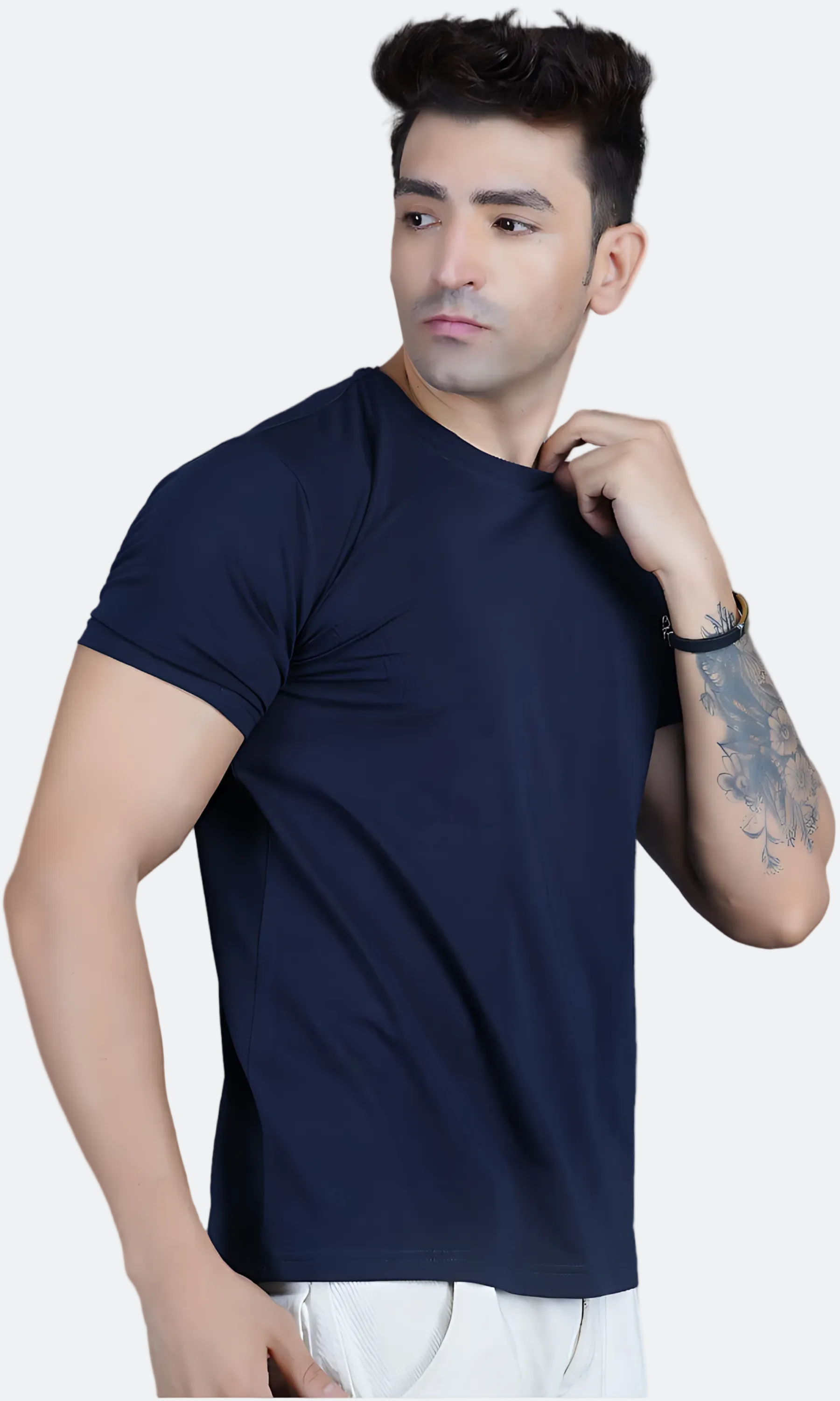 Navy Blue Cotton Slim Fit T-shirt