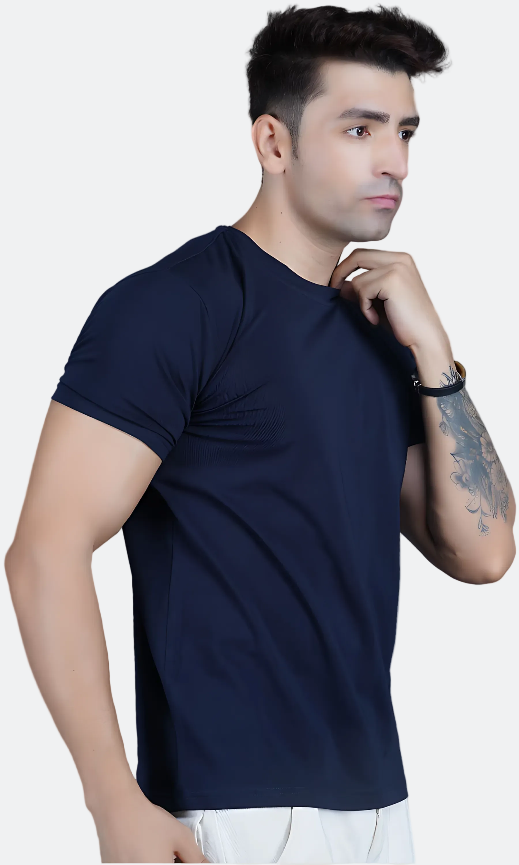 Navy Blue Cotton Slim Fit T-shirt
