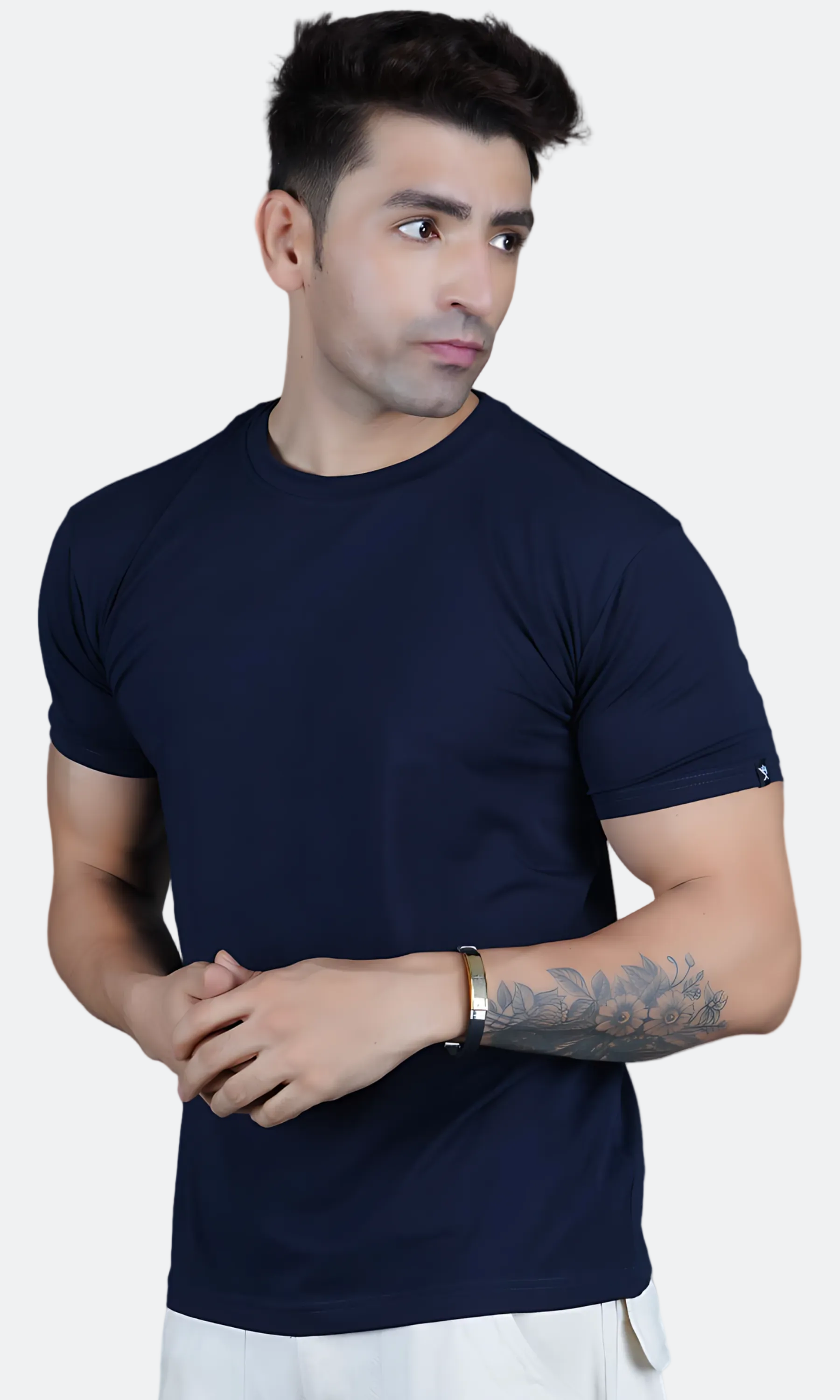 Navy Blue Cotton Slim Fit T-shirt