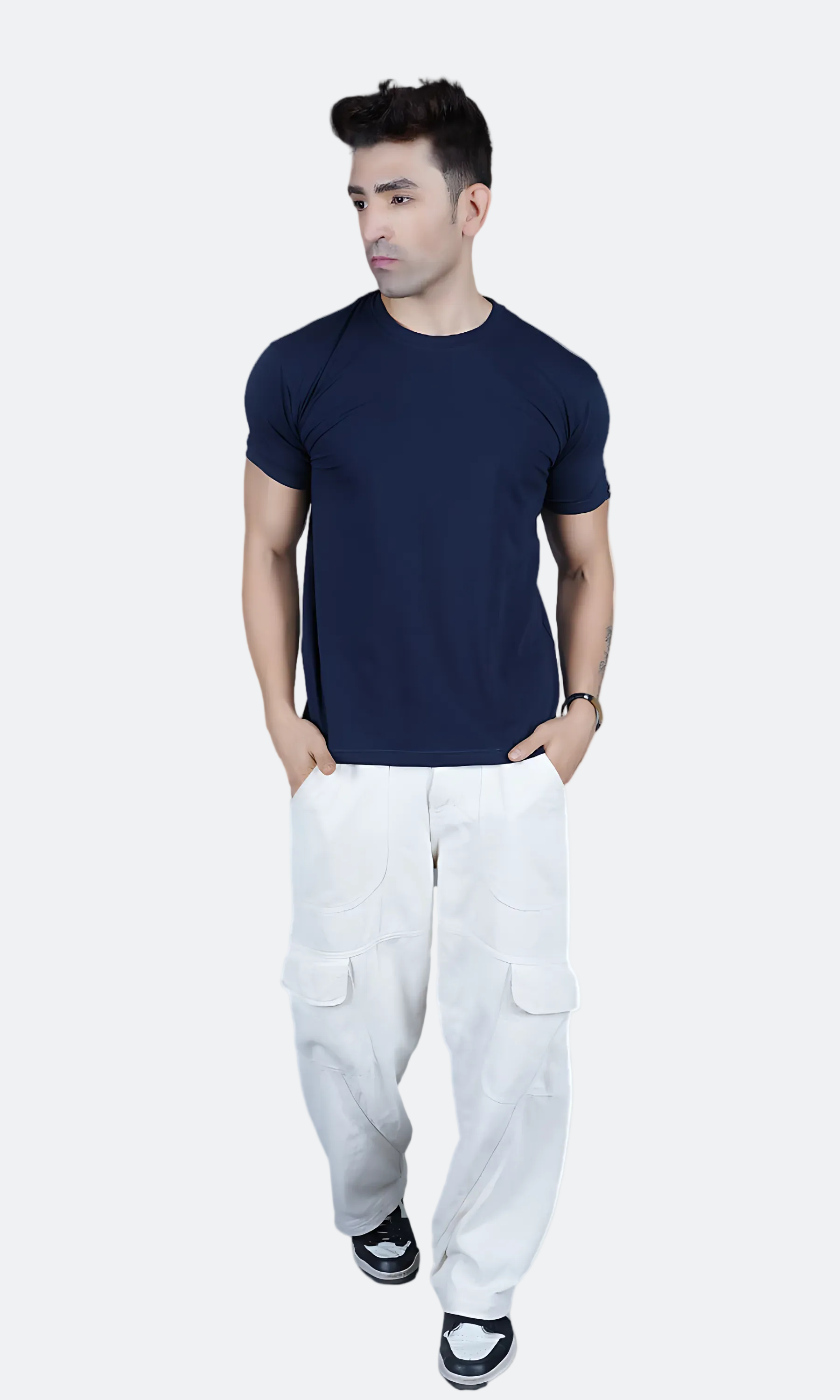 Navy Blue Cotton Slim Fit T-shirt