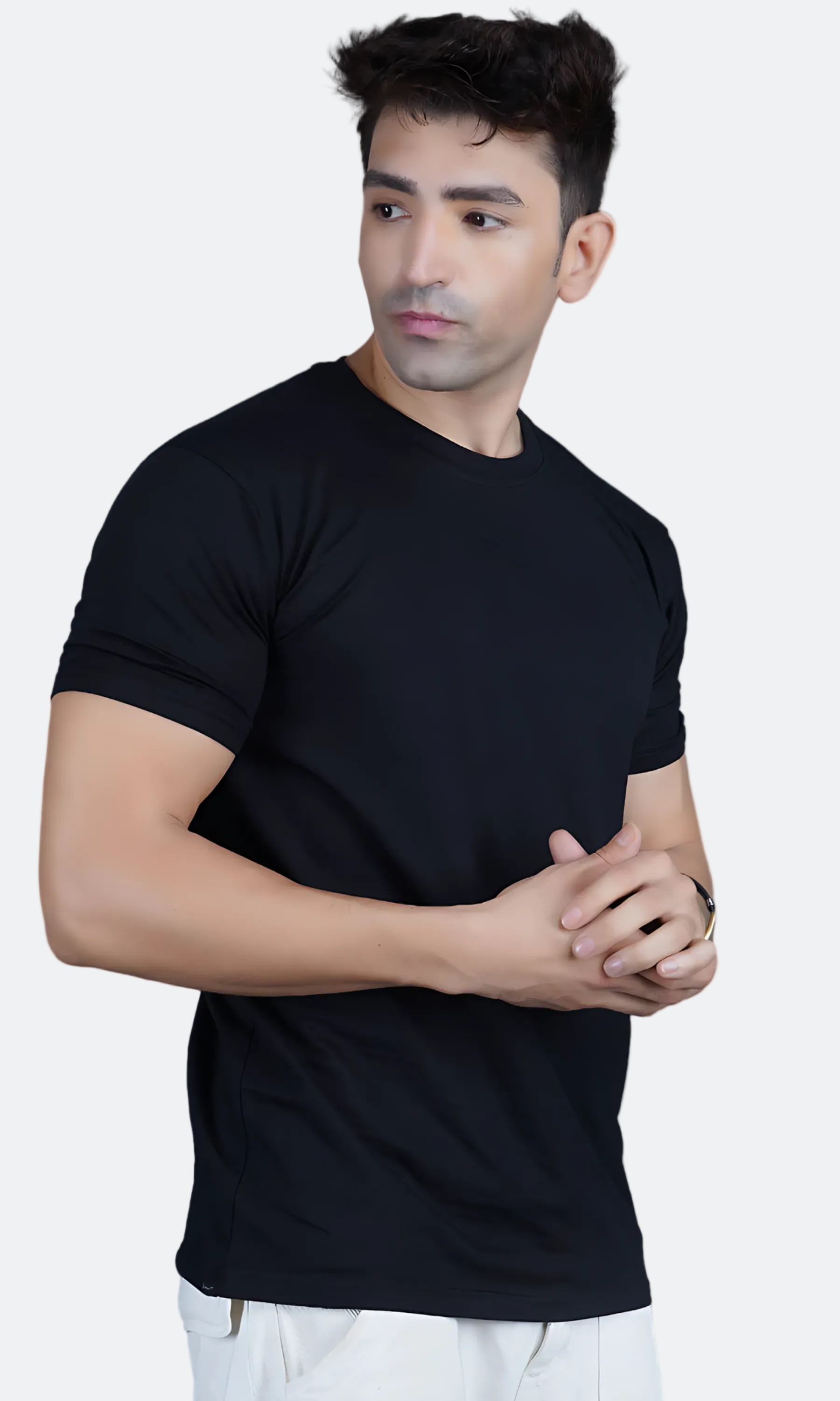 Black Cotton Slim Fit T-shirt