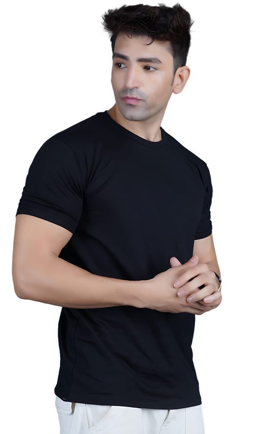 Black Cotton Slim Fit T-shirt