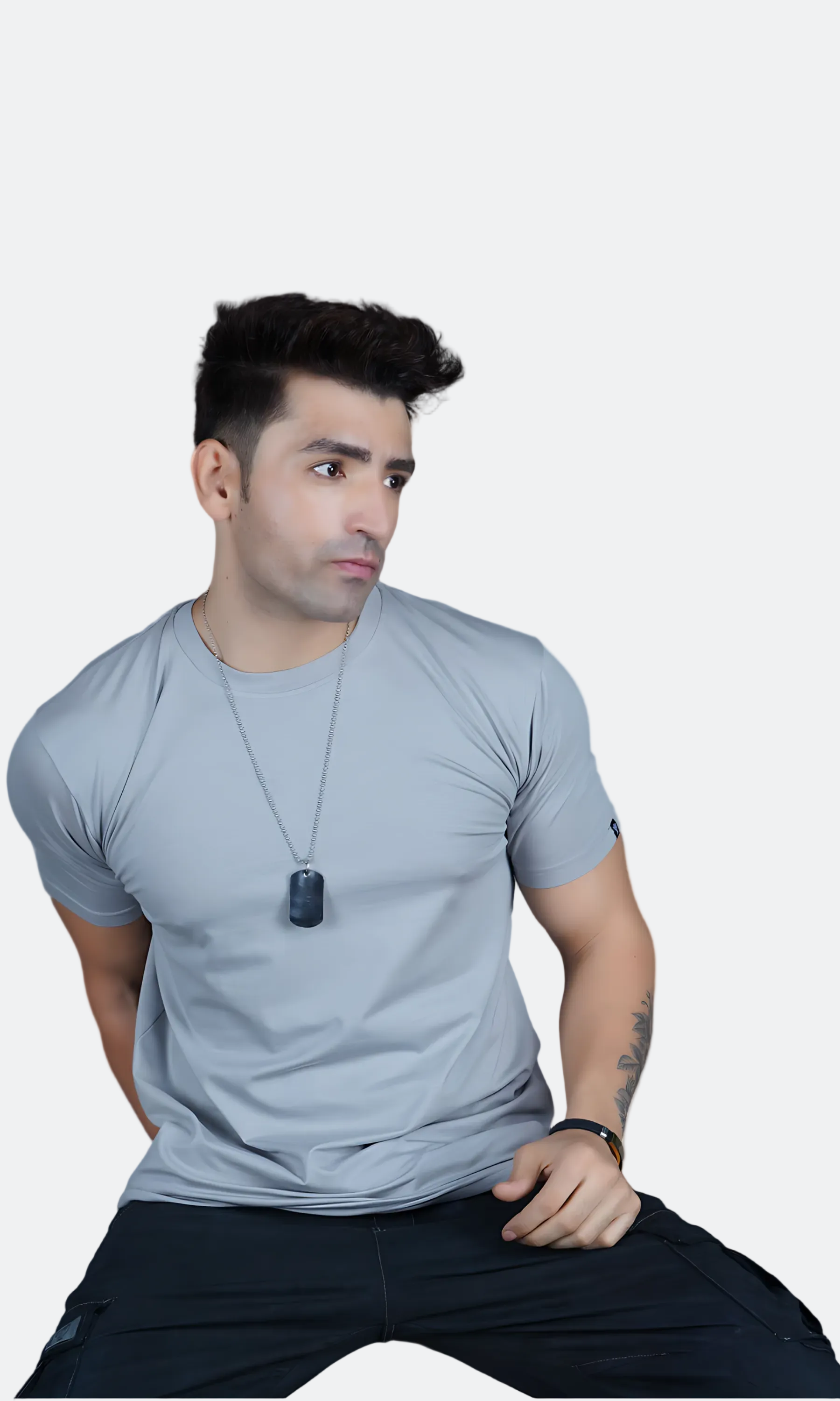 Gray Cotton Slim Fit T-shirt