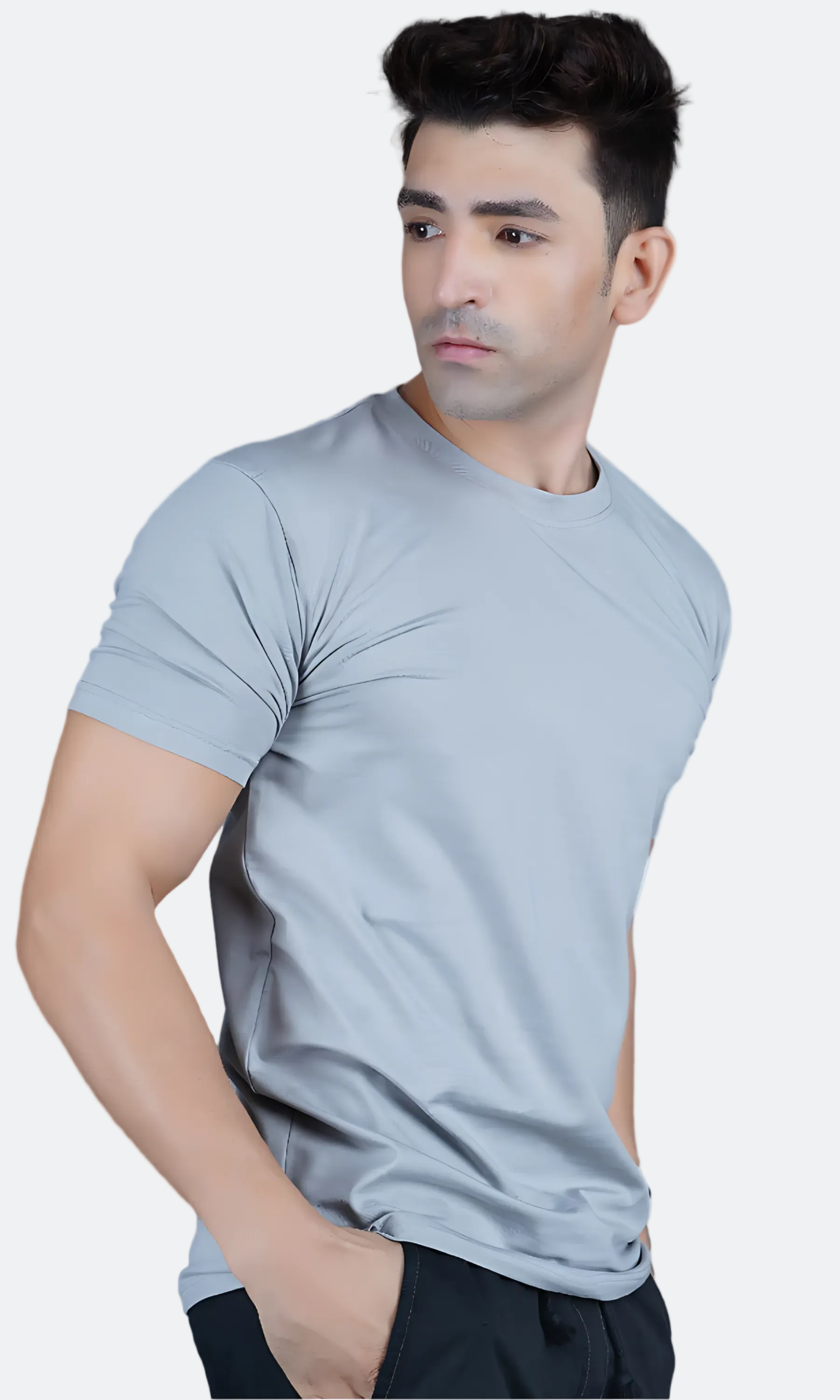 Gray Cotton Slim Fit T-shirt