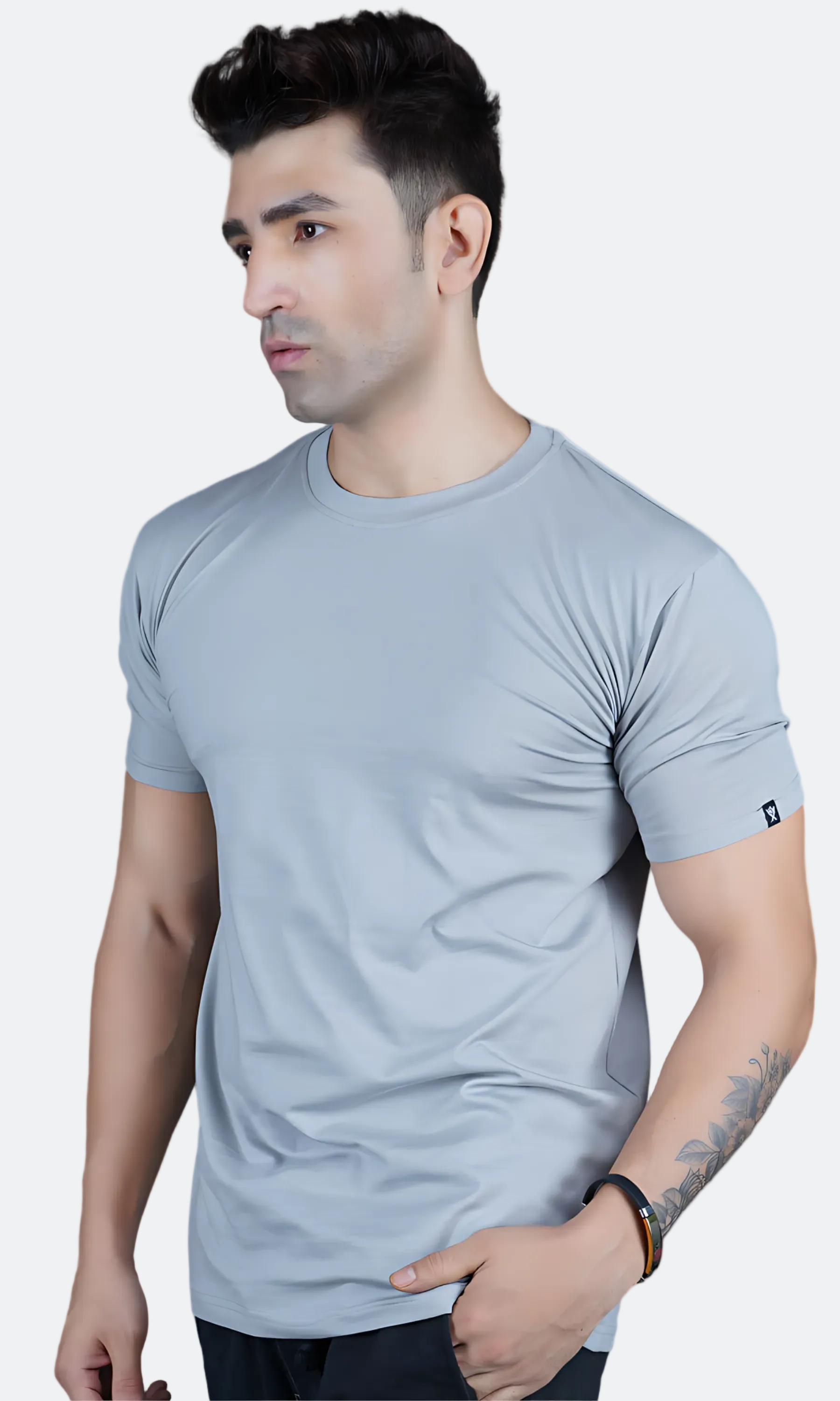 Gray Cotton Slim Fit T-shirt