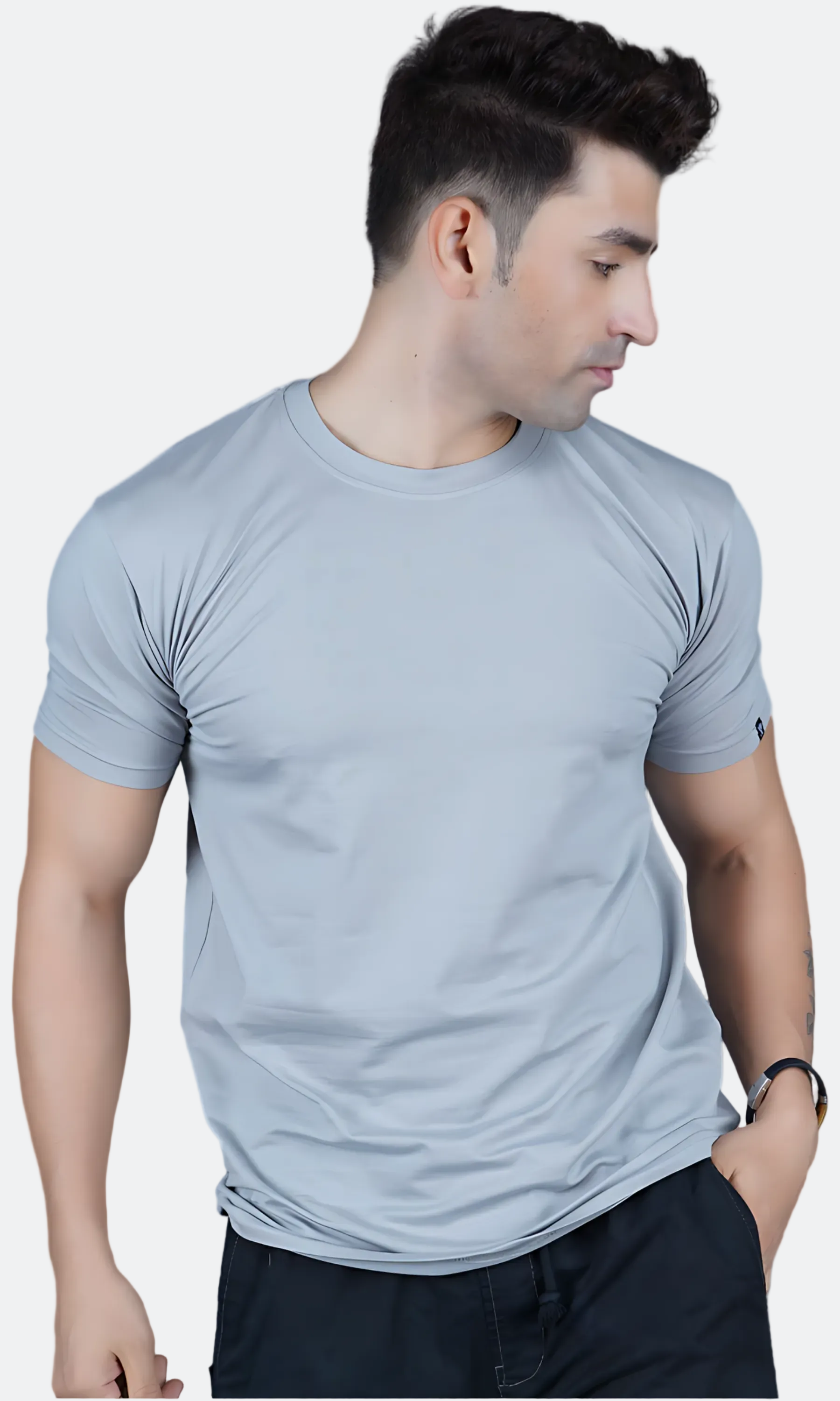 Gray Cotton Slim Fit T-shirt
