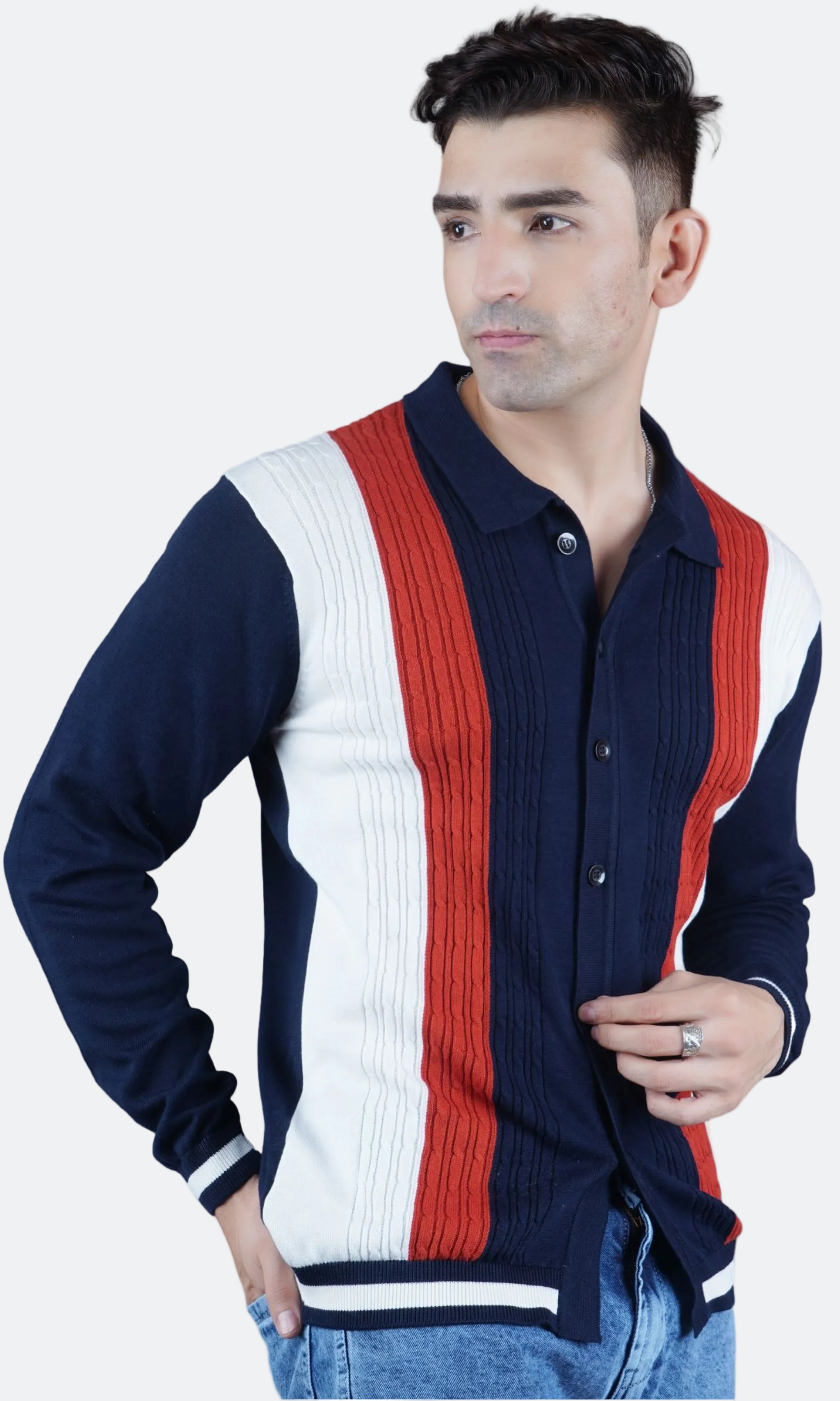 Navy Blue and Stripes Knitted Shirt
