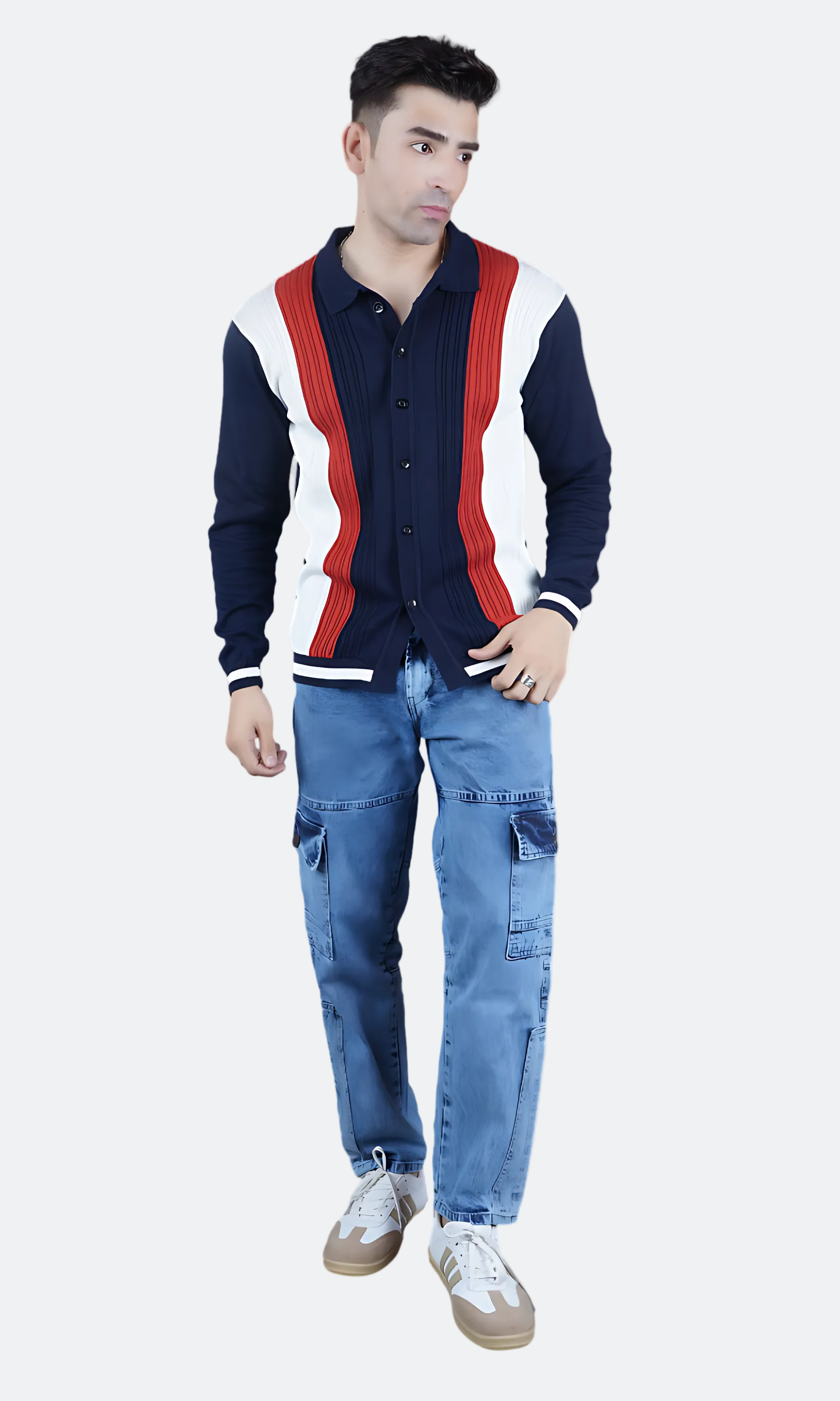 Navy Blue and Stripes Knitted Shirt