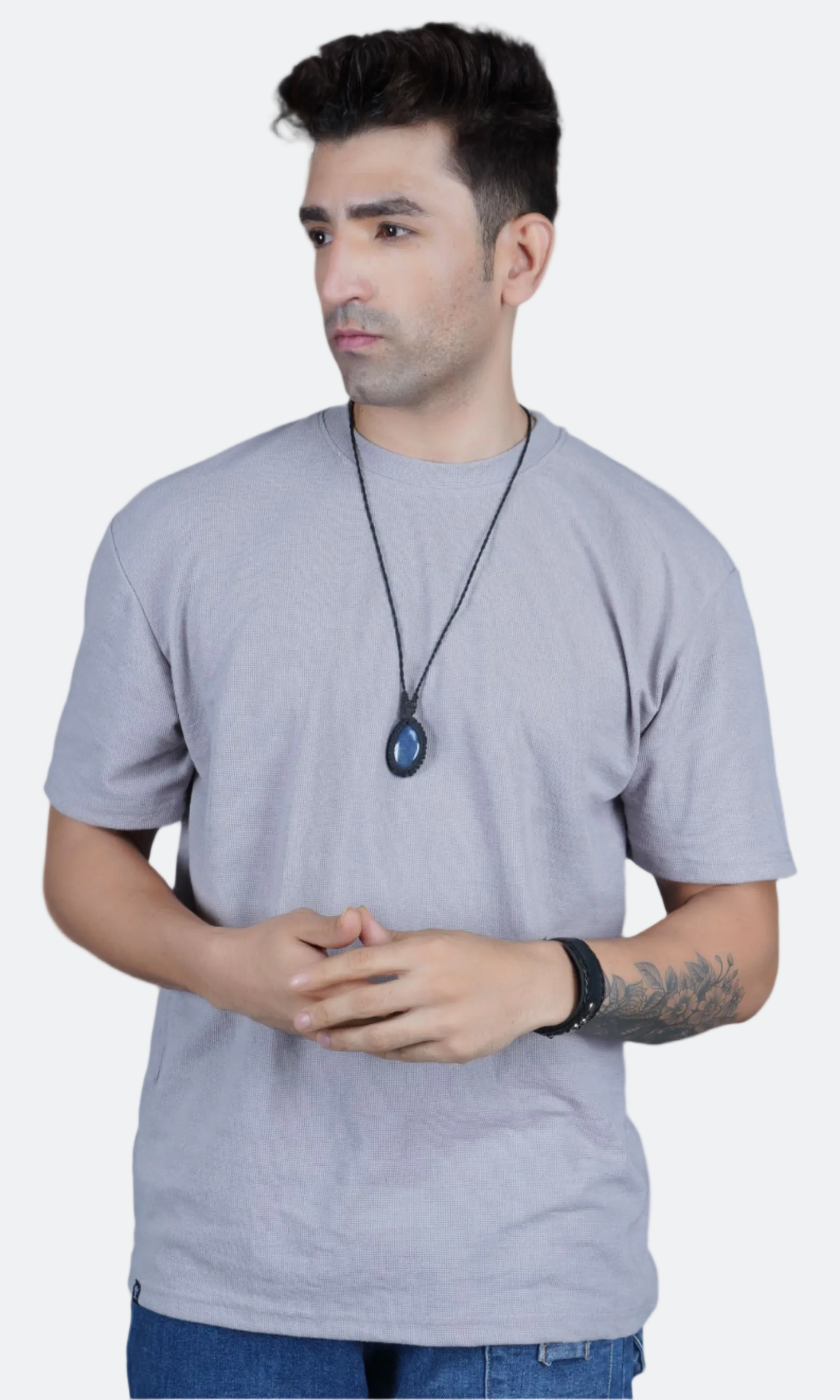 Gray Waffle Knit Oversize T-shirt