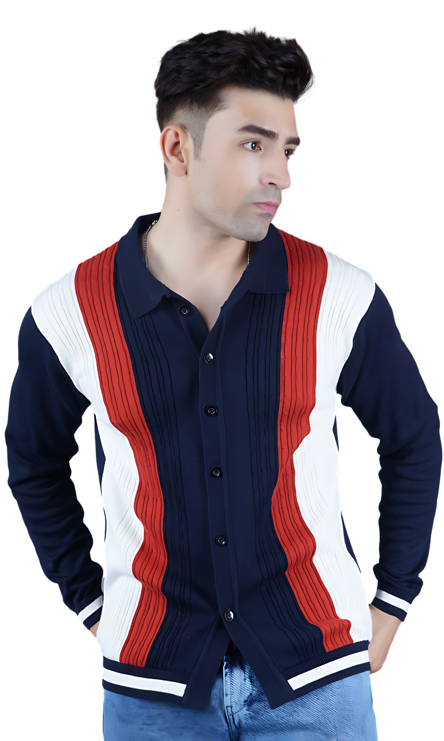 Navy Blue and Stripes Knitted Shirt