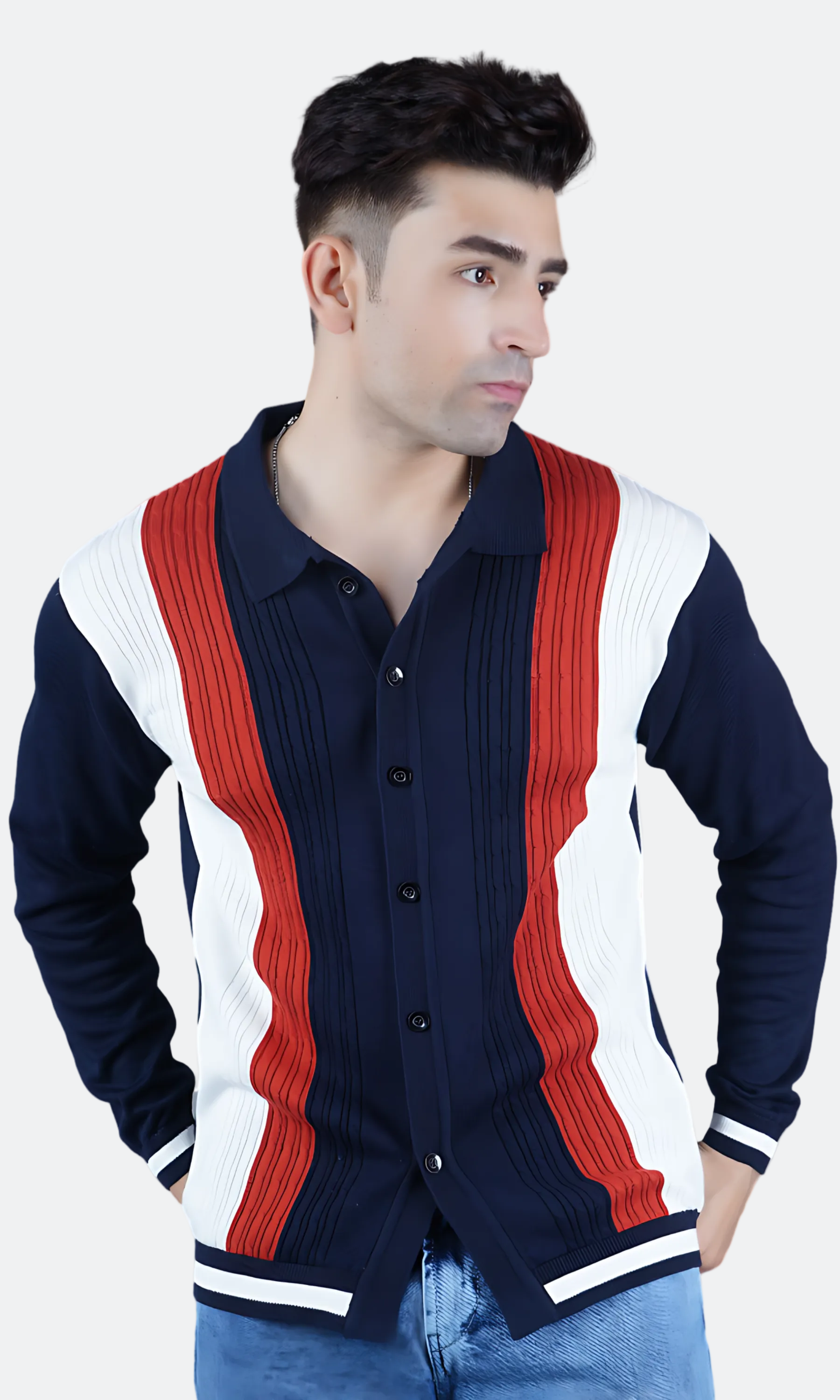 Navy Blue and Stripes Knitted Shirt