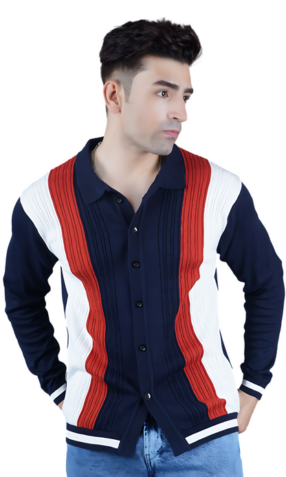 Navy Blue and Stripes Knitted Shirt